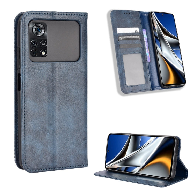 For Xiaomi Poco X4 Pro 5G Fine Hole Magnetic Buckle Retro Texture Leather Phone Case