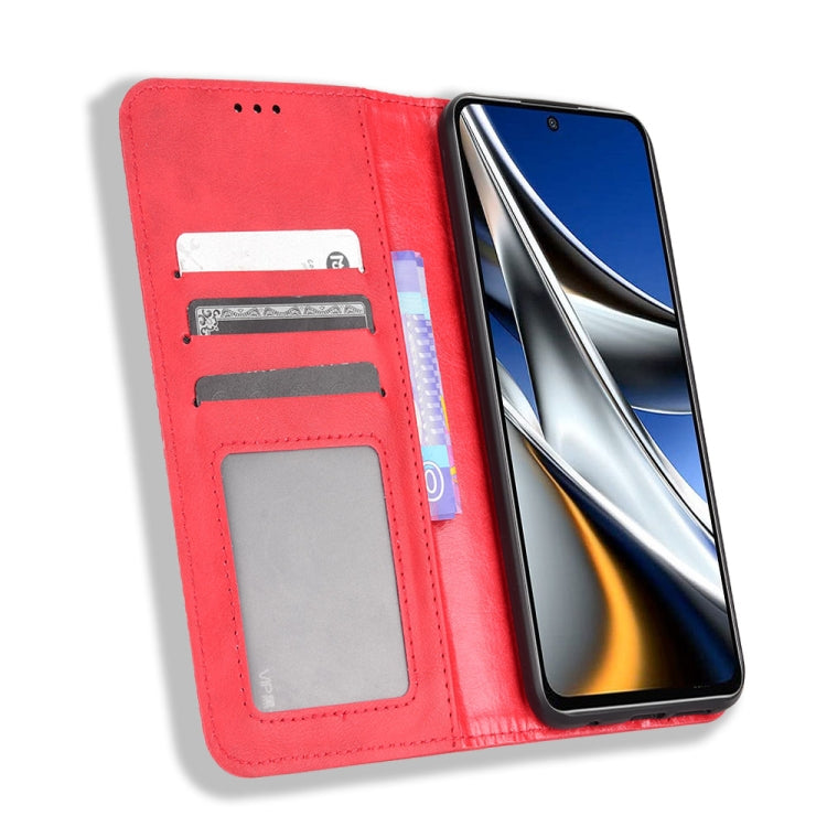 For Xiaomi Poco X4 Pro 5G Fine Hole Magnetic Buckle Retro Texture Leather Phone Case