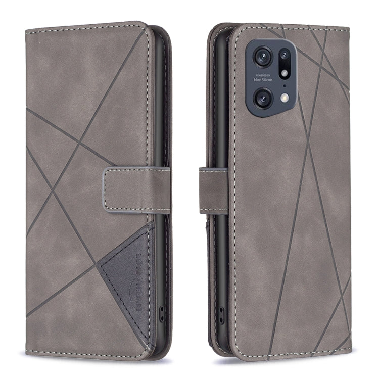 For OPPO Find X5 Pro BF05 Magnetic Buckle Rhombus Texture Leather Phone Case