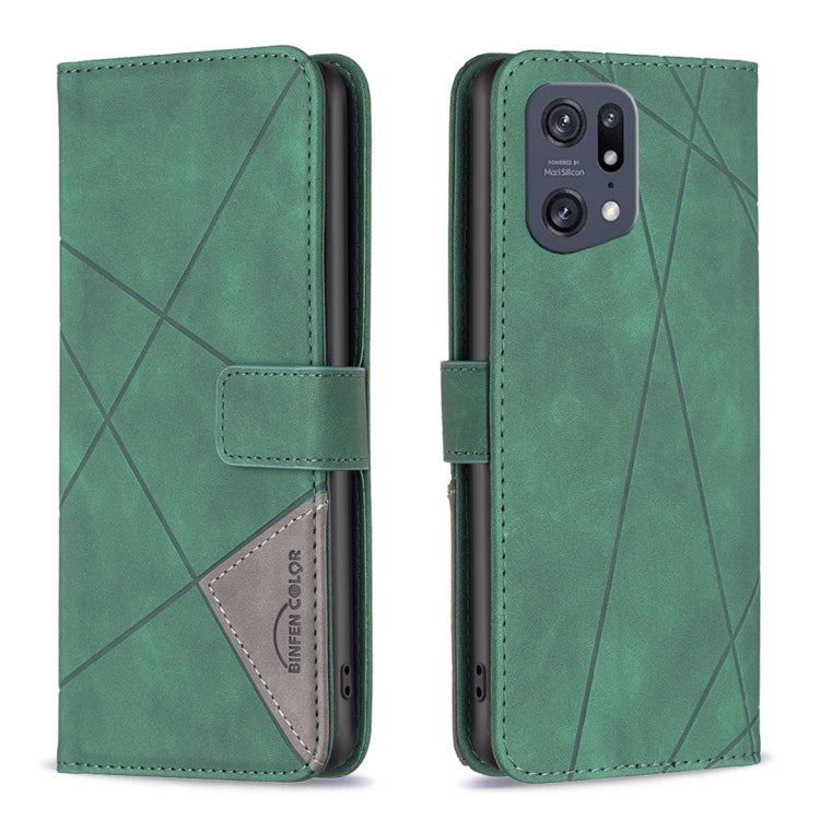 For OPPO Find X5 Pro BF05 Magnetic Buckle Rhombus Texture Leather Phone Case