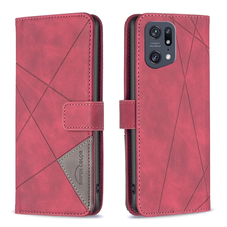 For OPPO Find X5 Pro BF05 Magnetic Buckle Rhombus Texture Leather Phone Case