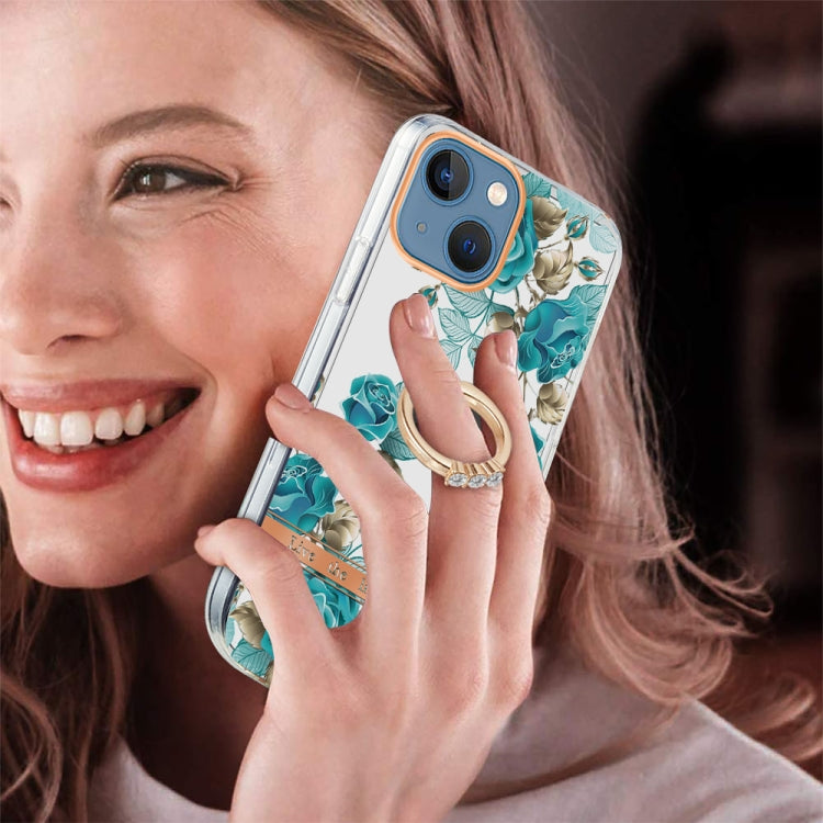For iPhone 13 mini Ring IMD Flowers TPU Phone Case