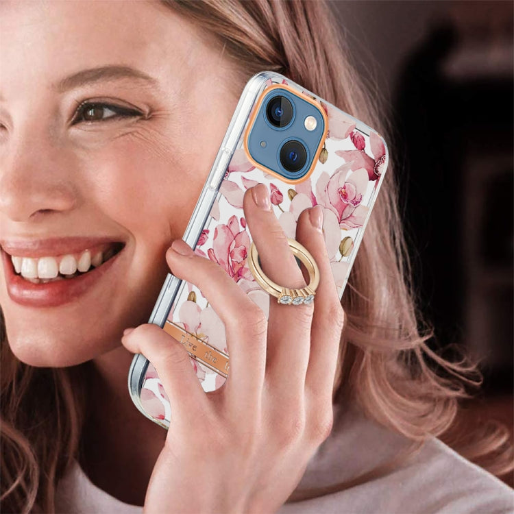 For iPhone 13 mini Ring IMD Flowers TPU Phone Case
