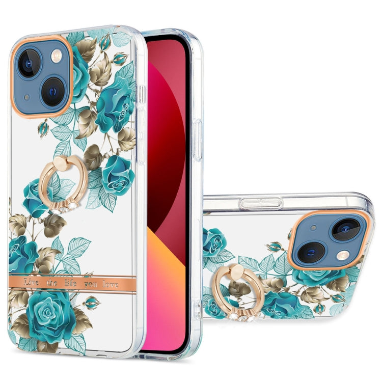 For iPhone 13 Ring IMD Flowers TPU Phone Case