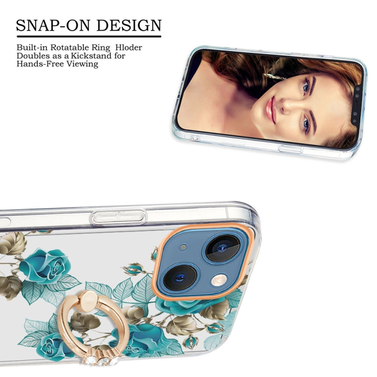 For iPhone 13 Ring IMD Flowers TPU Phone Case