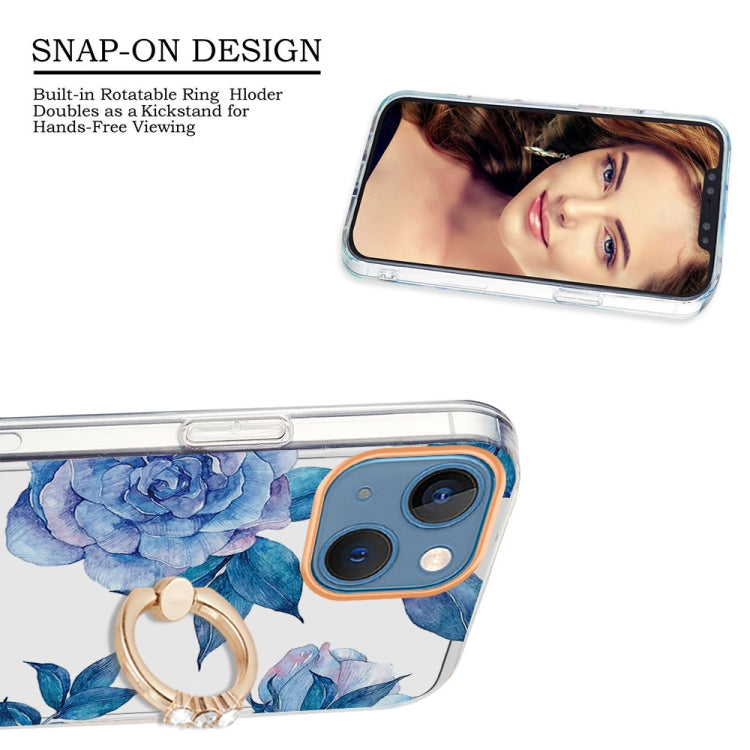 For iPhone 13 Ring IMD Flowers TPU Phone Case