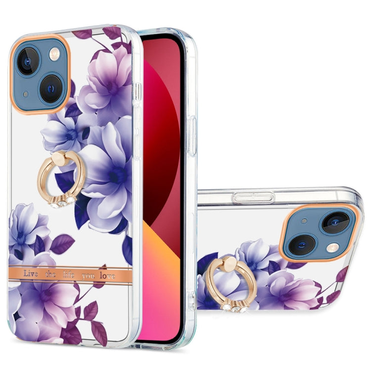 For iPhone 13 Ring IMD Flowers TPU Phone Case