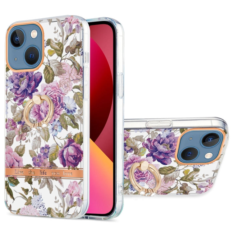 For iPhone 13 Ring IMD Flowers TPU Phone Case