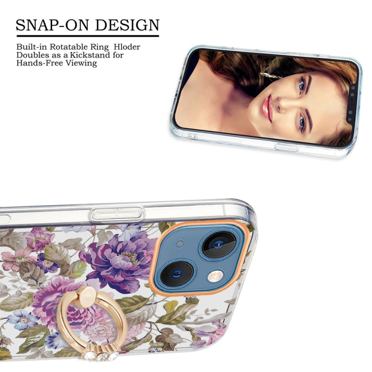 For iPhone 13 Ring IMD Flowers TPU Phone Case