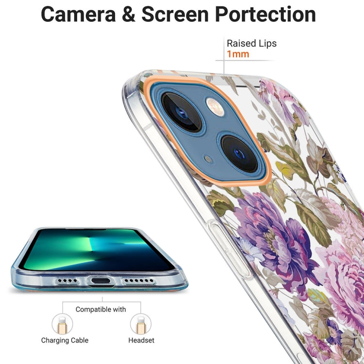 For iPhone 13 Ring IMD Flowers TPU Phone Case