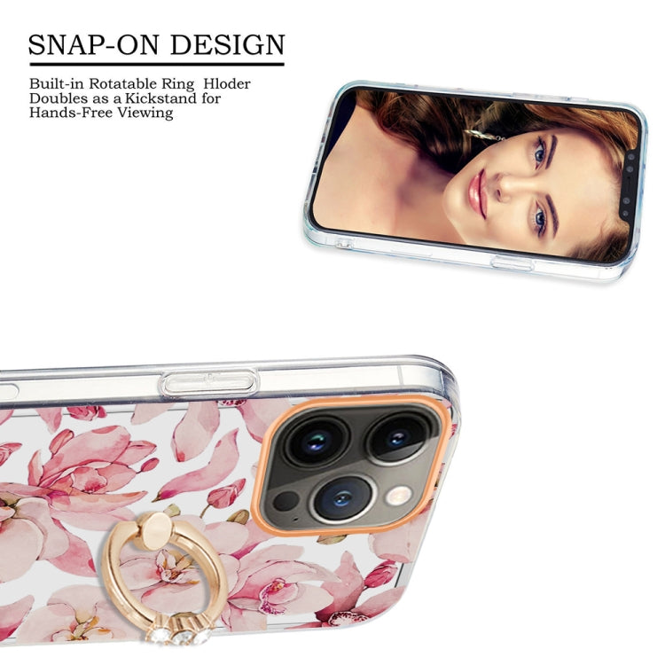 For iPhone 13 Pro Ring IMD Flowers TPU Phone Case