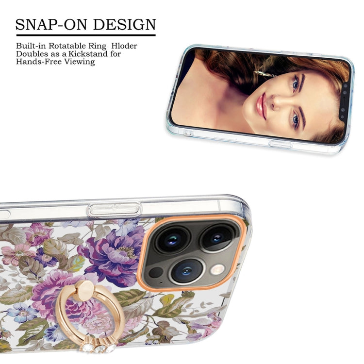 For iPhone 13 Pro Ring IMD Flowers TPU Phone Case