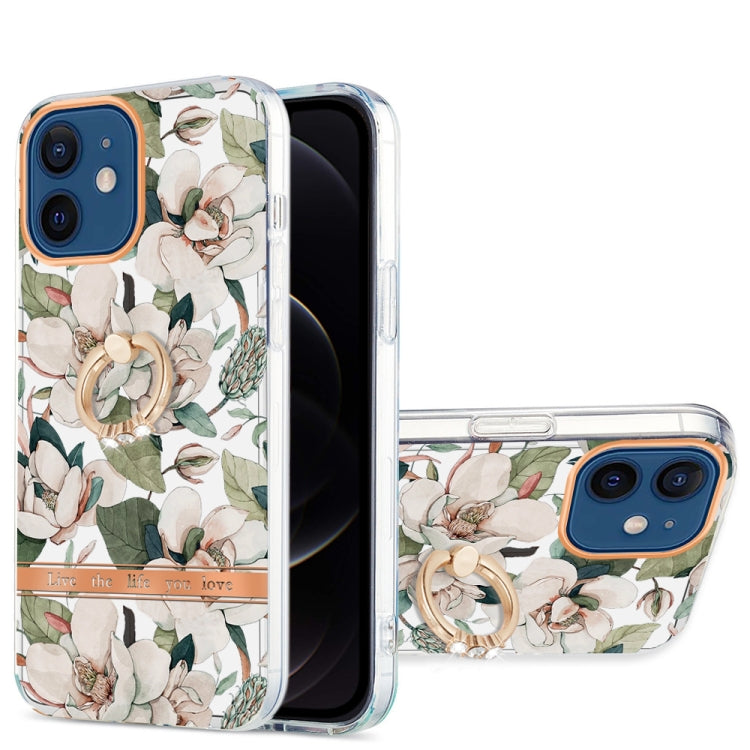 For iPhone 12 / 12 Pro Ring IMD Flowers TPU Phone Case