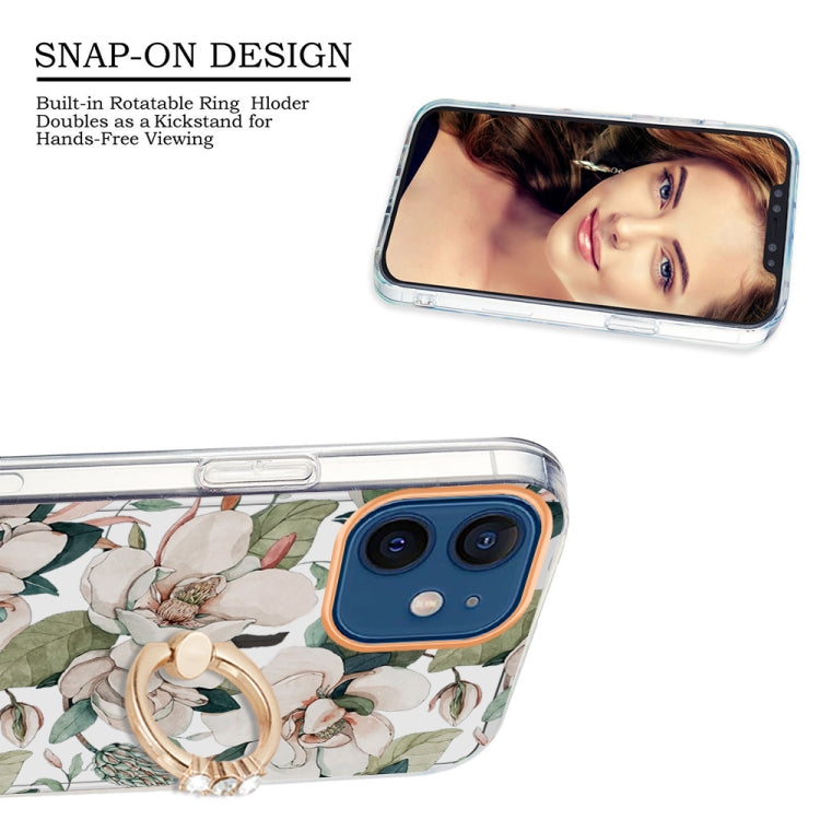 For iPhone 12 / 12 Pro Ring IMD Flowers TPU Phone Case