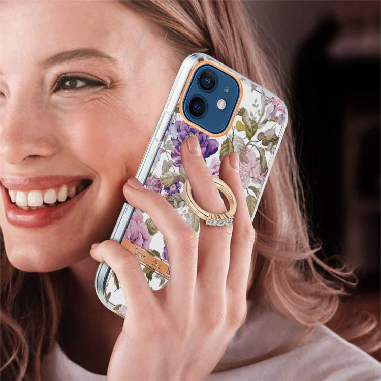 For iPhone 12 / 12 Pro Ring IMD Flowers TPU Phone Case