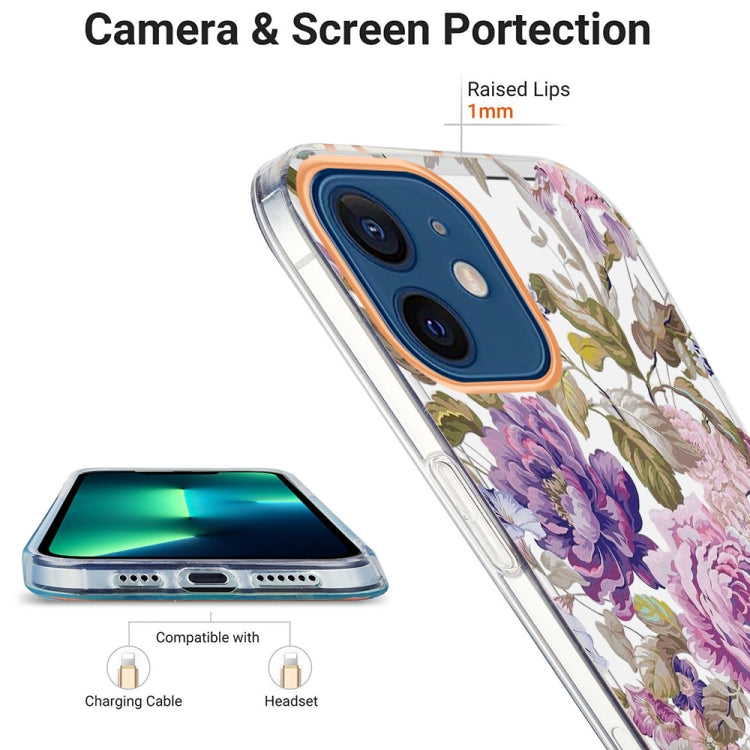 For iPhone 12 / 12 Pro Ring IMD Flowers TPU Phone Case