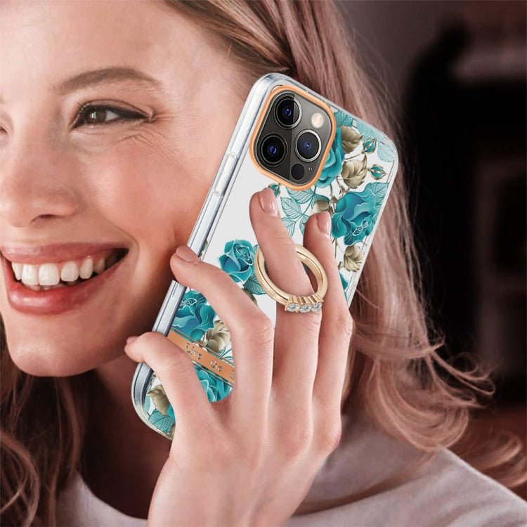 For iPhone 12 Pro Max Ring IMD Flowers TPU Phone Case