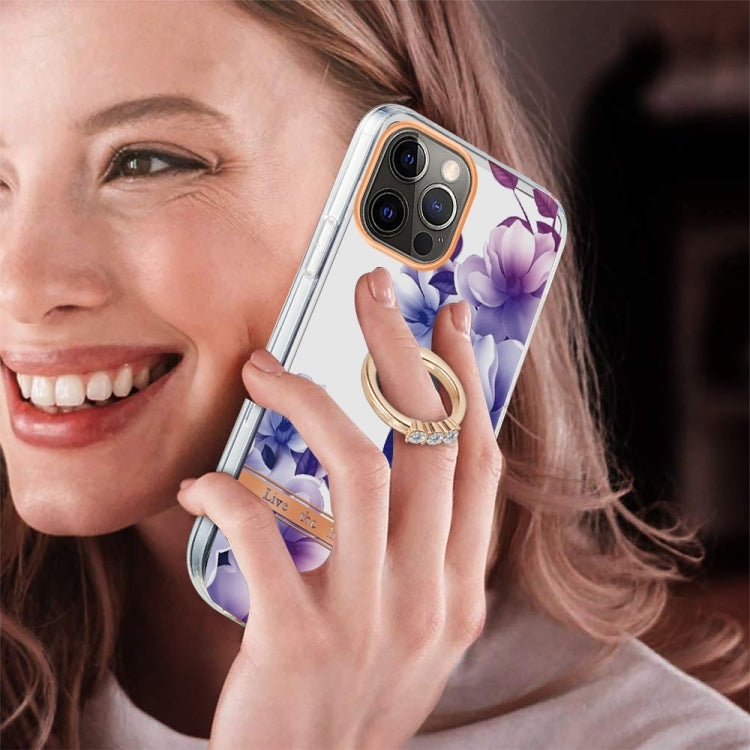 For iPhone 12 Pro Max Ring IMD Flowers TPU Phone Case