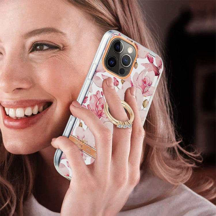 For iPhone 12 Pro Max Ring IMD Flowers TPU Phone Case
