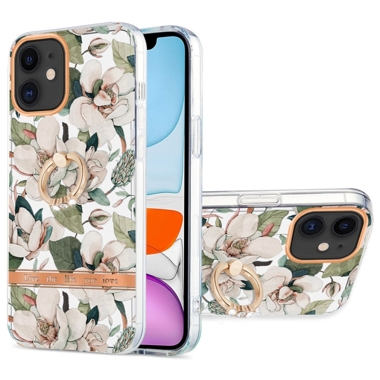 For iPhone 11 Ring IMD Flowers TPU Phone Case