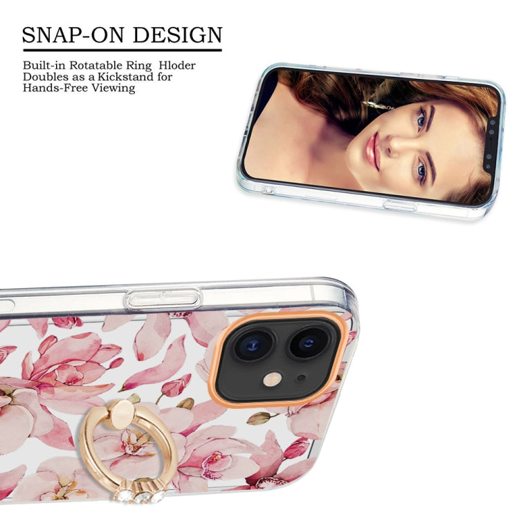 For iPhone 11 Ring IMD Flowers TPU Phone Case