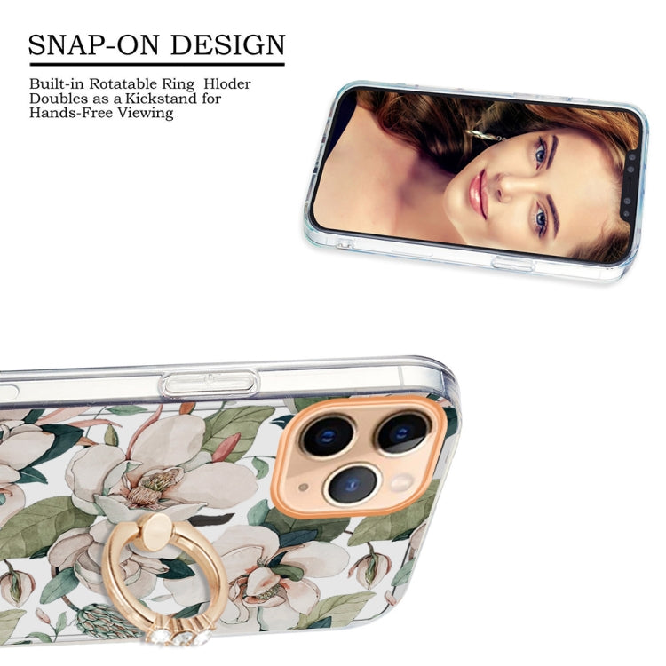 For iPhone 11 Pro Max Ring IMD Flowers TPU Phone Case