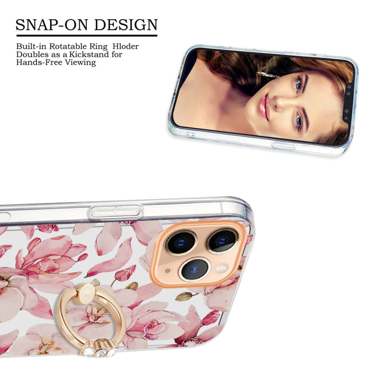 For iPhone 11 Pro Max Ring IMD Flowers TPU Phone Case