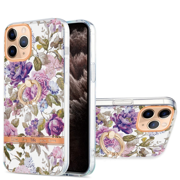For iPhone 11 Pro Max Ring IMD Flowers TPU Phone Case