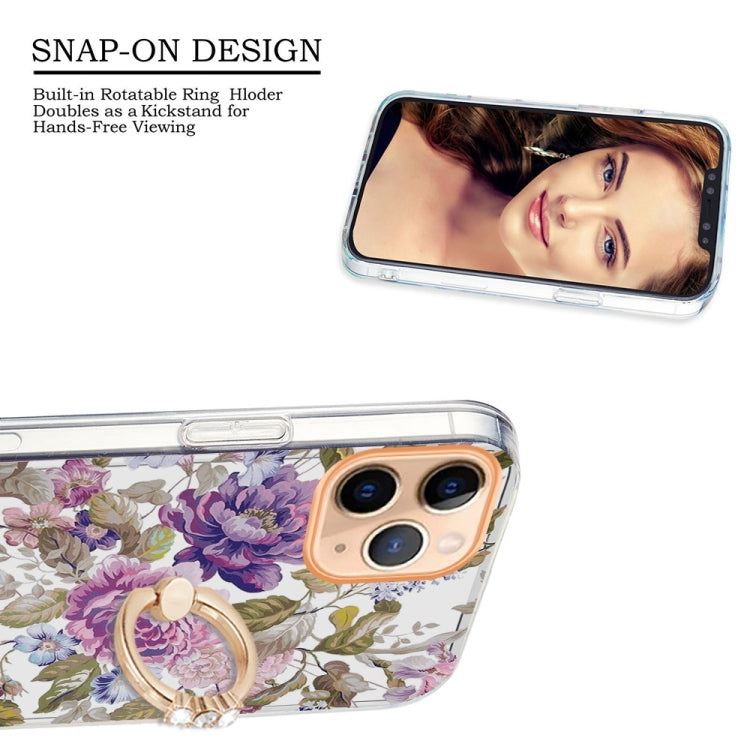 For iPhone 11 Pro Max Ring IMD Flowers TPU Phone Case