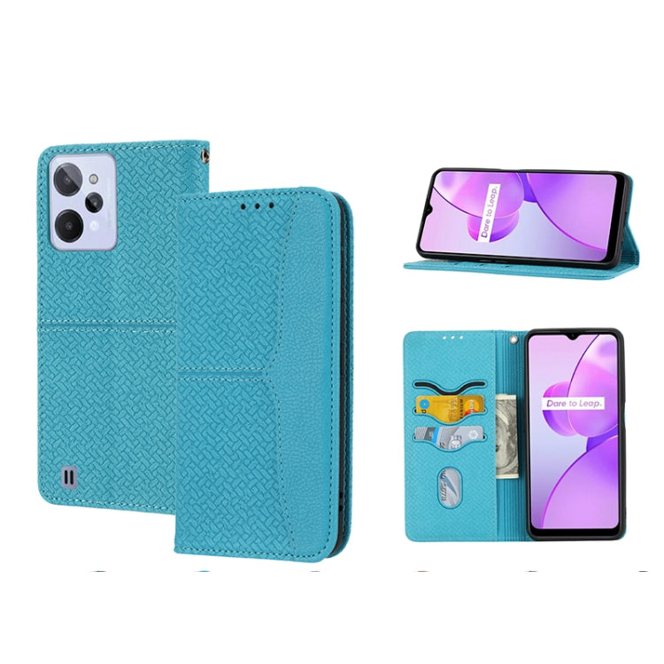 For OPPO Realme C31 4G Global Woven Texture Stitching Magnetic PU Leather Phone Case