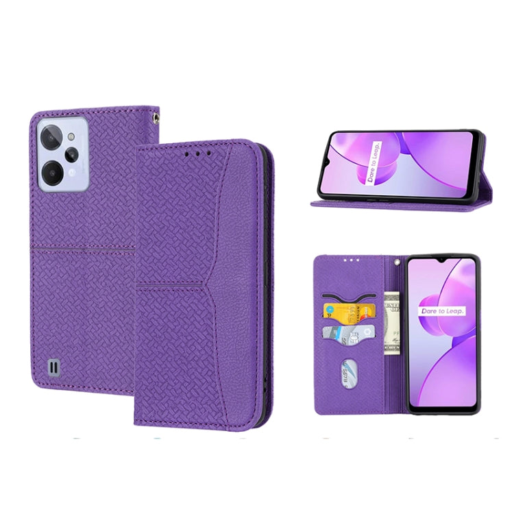 For OPPO Realme C31 4G Global Woven Texture Stitching Magnetic PU Leather Phone Case