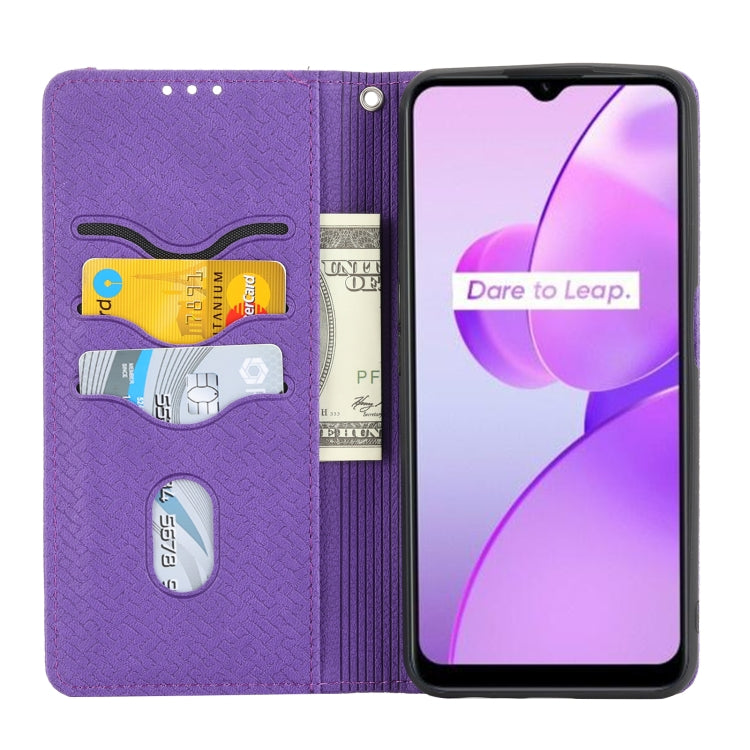 For OPPO Realme C31 4G Global Woven Texture Stitching Magnetic PU Leather Phone Case