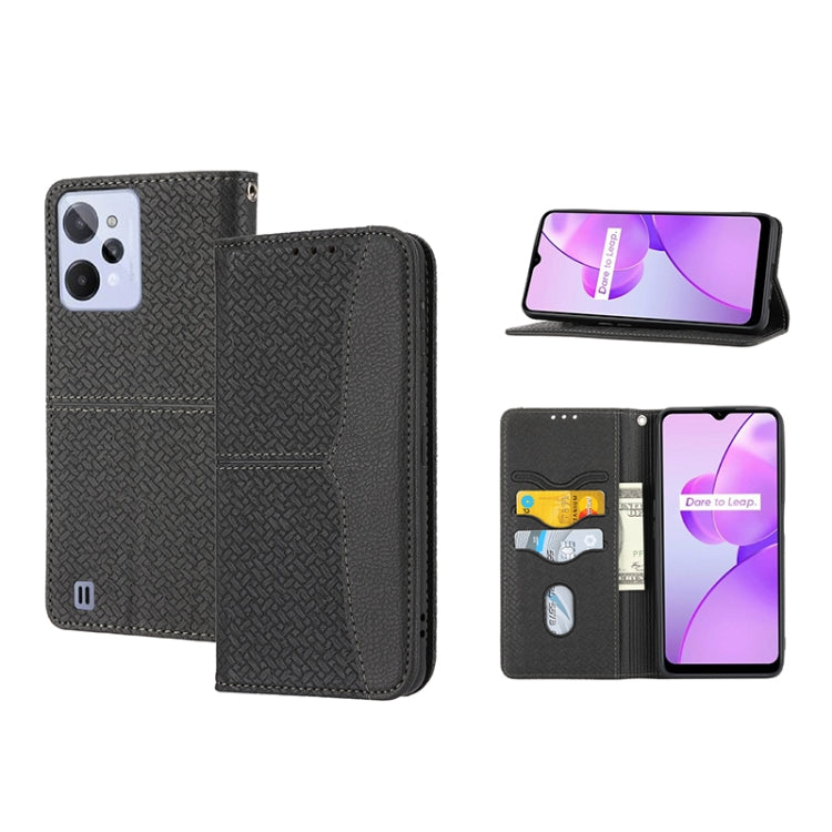 For OPPO Realme C31 4G Global Woven Texture Stitching Magnetic PU Leather Phone Case