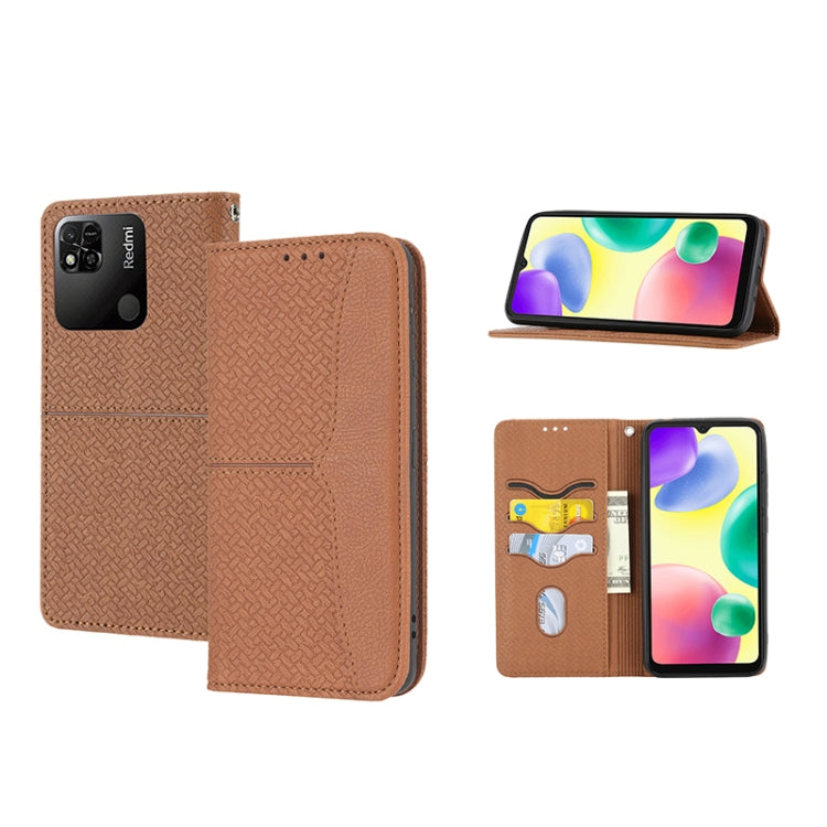 For Xiaomi Redmi 10A Woven Texture Stitching Magnetic PU Leather Phone Case