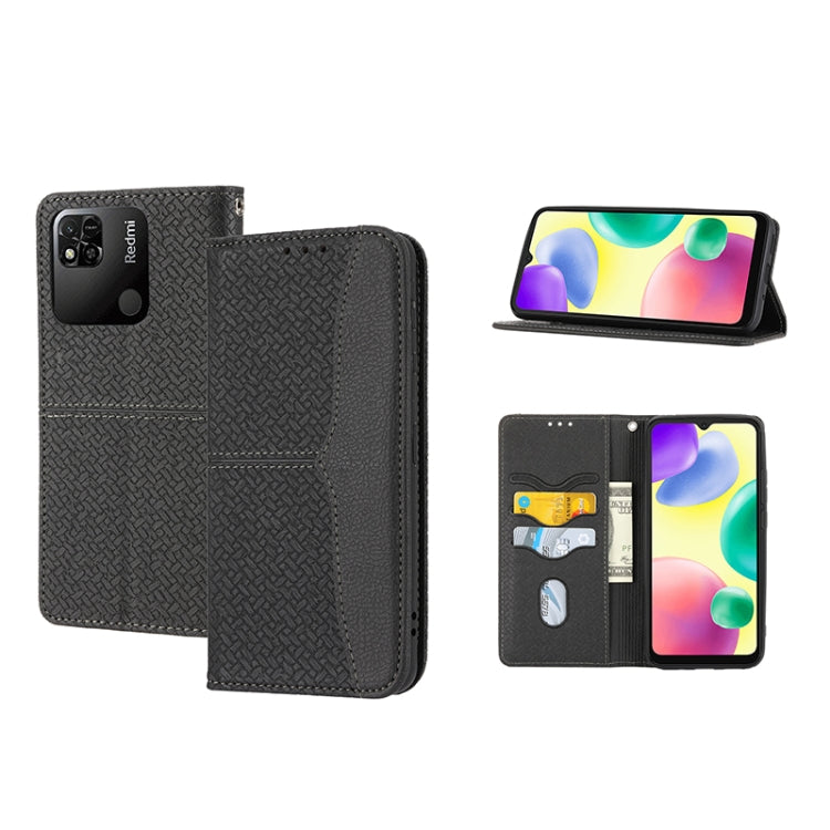For Xiaomi Redmi 10A Woven Texture Stitching Magnetic PU Leather Phone Case