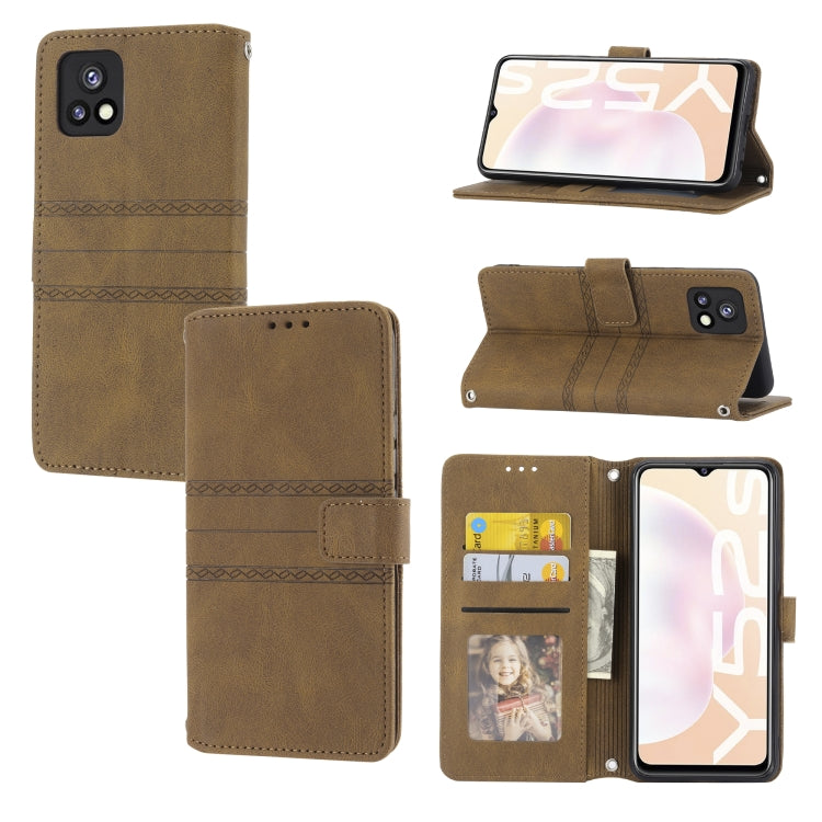 For vivo Y52s Embossed Striped Magnetic Buckle Horizontal Flip Phone Leather Case