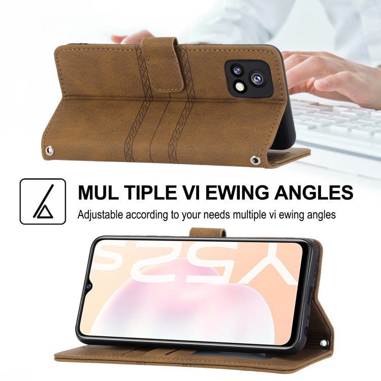 For vivo Y52s Embossed Striped Magnetic Buckle Horizontal Flip Phone Leather Case