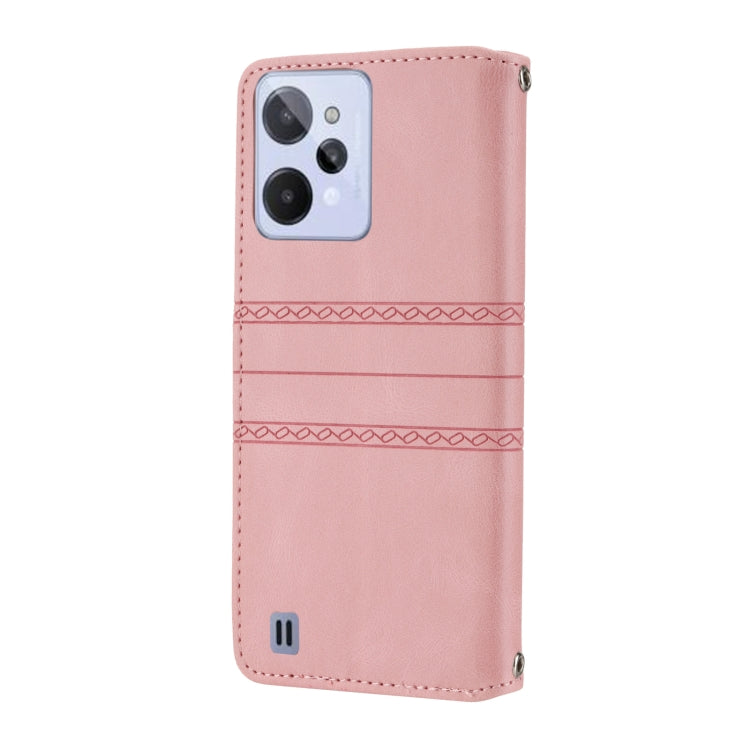 For OPPO Realme C31 4G Global Embossed Striped Magnetic Buckle Horizontal Flip Phone Leather Case