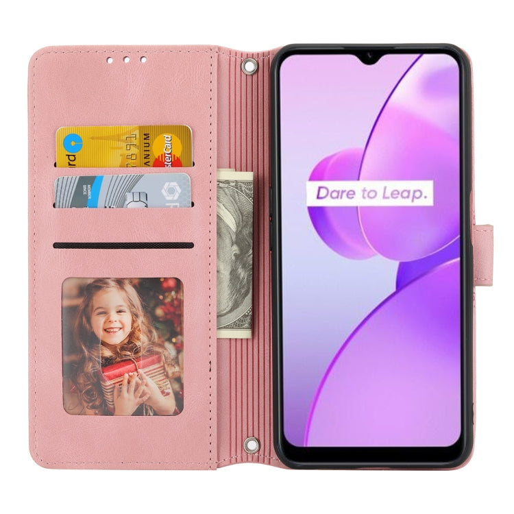 For OPPO Realme C31 4G Global Embossed Striped Magnetic Buckle Horizontal Flip Phone Leather Case