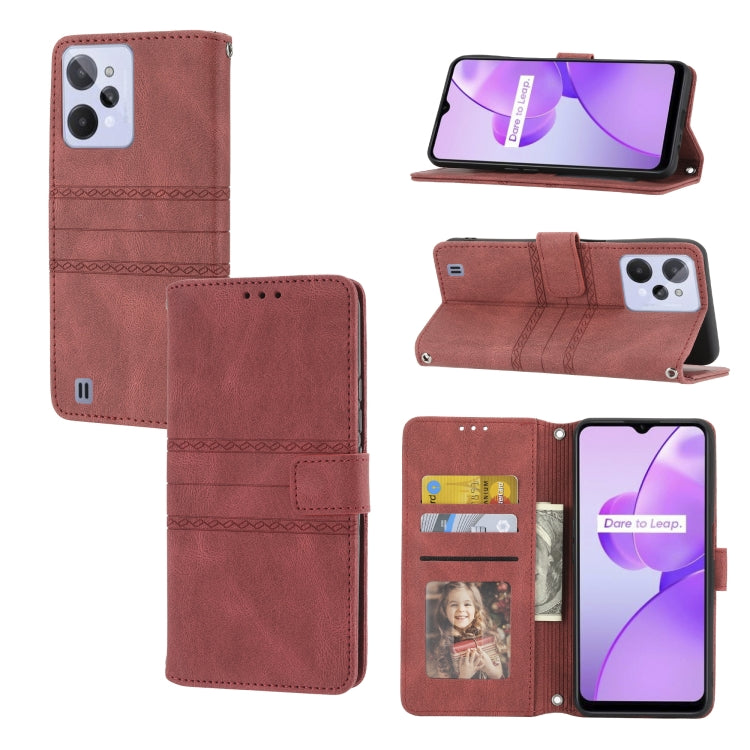 For OPPO Realme C31 4G Global Embossed Striped Magnetic Buckle Horizontal Flip Phone Leather Case