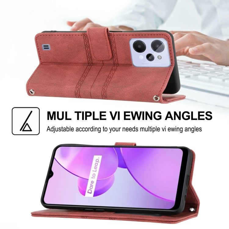 For OPPO Realme C31 4G Global Embossed Striped Magnetic Buckle Horizontal Flip Phone Leather Case