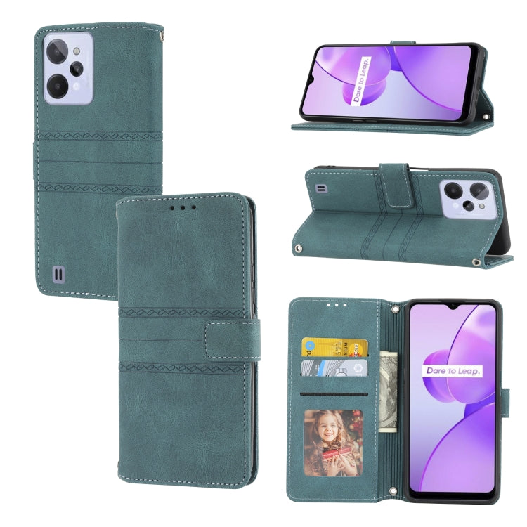 For OPPO Realme C31 4G Global Embossed Striped Magnetic Buckle Horizontal Flip Phone Leather Case