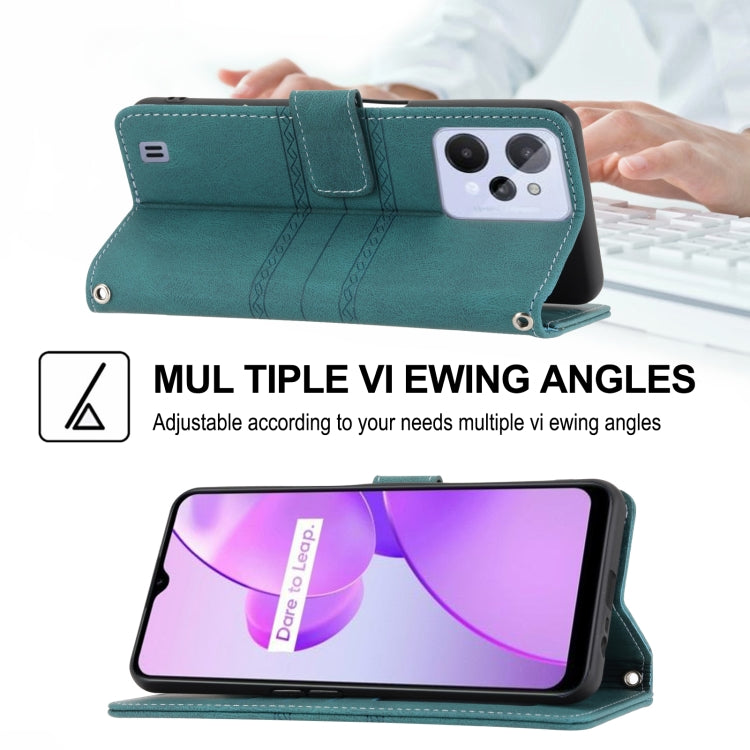 For OPPO Realme C31 4G Global Embossed Striped Magnetic Buckle Horizontal Flip Phone Leather Case