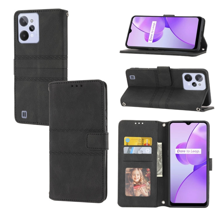 For OPPO Realme C31 4G Global Embossed Striped Magnetic Buckle Horizontal Flip Phone Leather Case