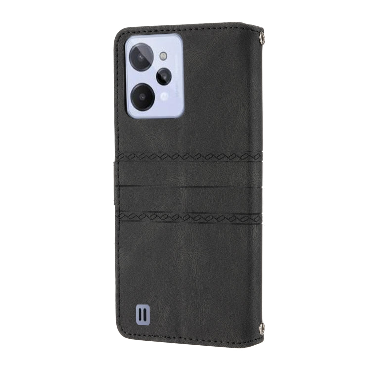 For OPPO Realme C31 4G Global Embossed Striped Magnetic Buckle Horizontal Flip Phone Leather Case