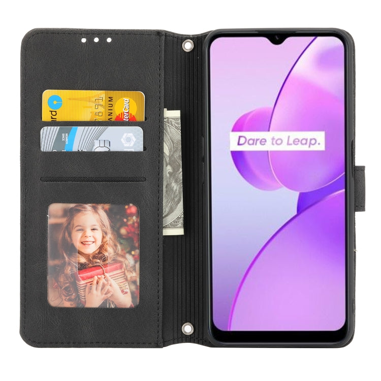 For OPPO Realme C31 4G Global Embossed Striped Magnetic Buckle Horizontal Flip Phone Leather Case