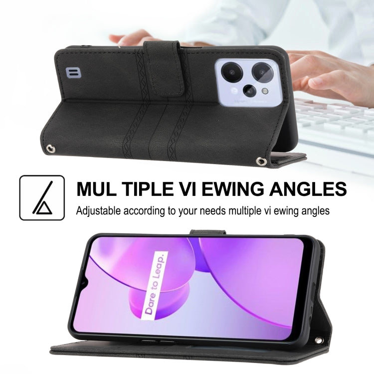 For OPPO Realme C31 4G Global Embossed Striped Magnetic Buckle Horizontal Flip Phone Leather Case