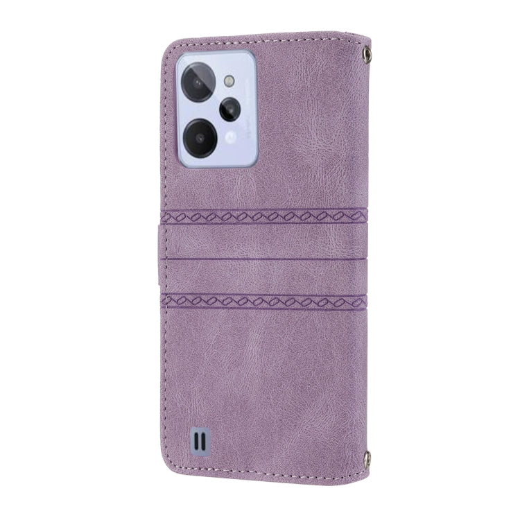 For OPPO Realme C31 4G Global Embossed Striped Magnetic Buckle Horizontal Flip Phone Leather Case