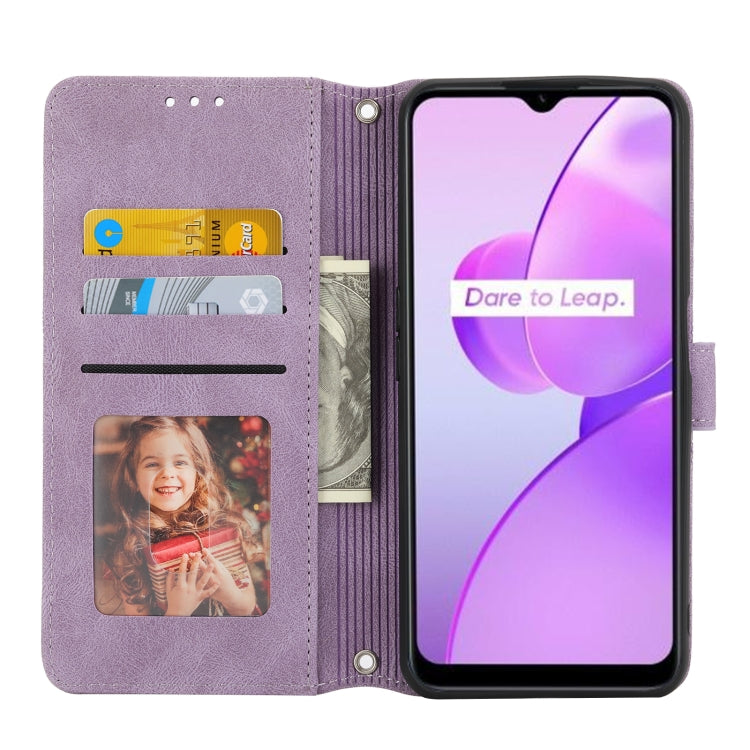 For OPPO Realme C31 4G Global Embossed Striped Magnetic Buckle Horizontal Flip Phone Leather Case