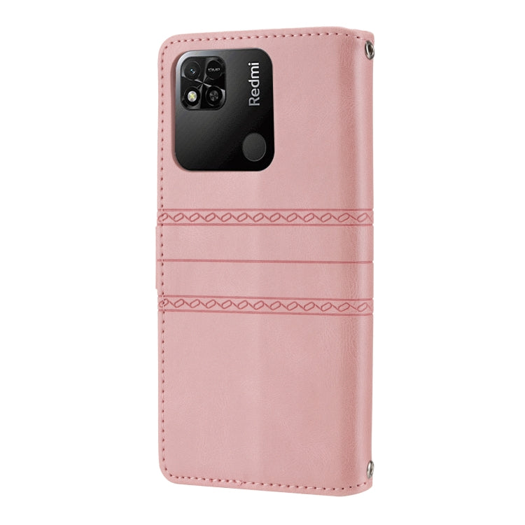 For Xiaomi Redmi 10A Embossed Striped Magnetic Buckle Horizontal Flip Phone Leather Case
